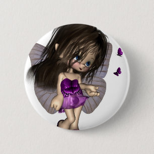 Toon Butterfly Fairy - Purple 6 Cm Round Badge