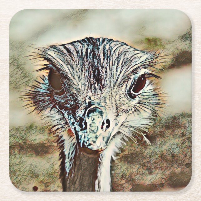 toony ostrich square paper coaster (Front)