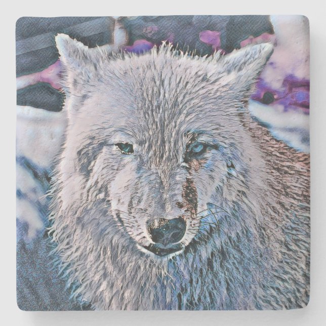Toony Wolf blue Stone Coaster (Front)