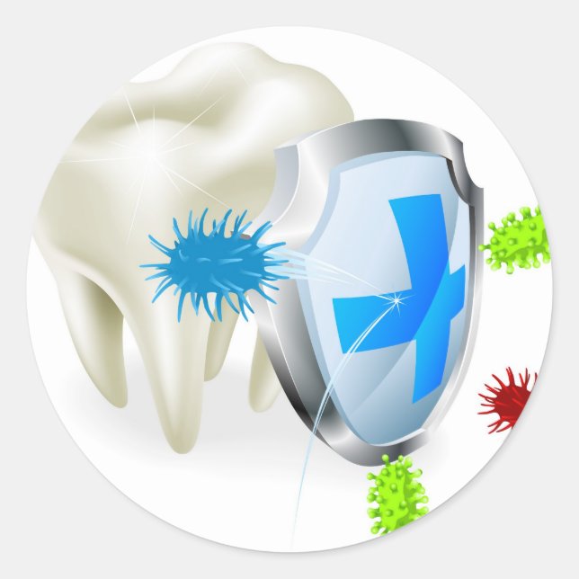 Tooth and shield concept classic round sticker (Front)