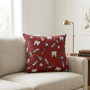Tooth Be Told Burgundy Dental Throw Pillow