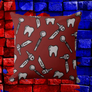 Tooth Be Told Burgundy Dental Throw Pillow