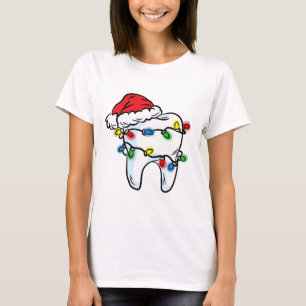 Tooth Christmas Light Santa Hat Dentist Dental Hyg T-Shirt