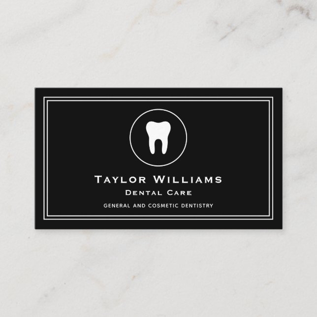 Tooth Dentist Dental Clinic Dentistry Black White Business Card (Front)