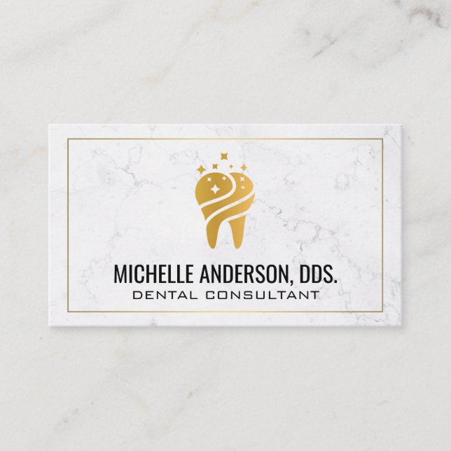 Tooth Dentistry Logo | Marble Business Card (Front)