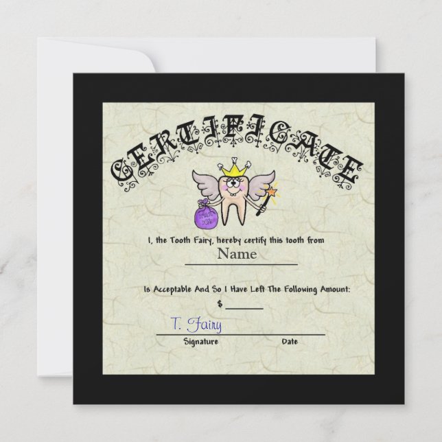 Tooth Fairy Certificate   Customise It! (Front)