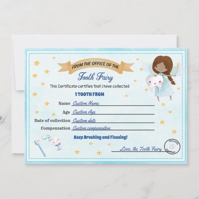 Tooth Fairy Certificate Lost tooth receipt Invitation (Front)