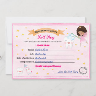 Tooth Fairy Certificate - Lost Tooth Receipt Invitation