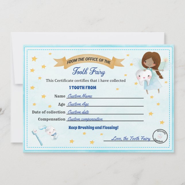 Tooth Fairy Certificate - Lost Tooth Receipt Invitation (Front)