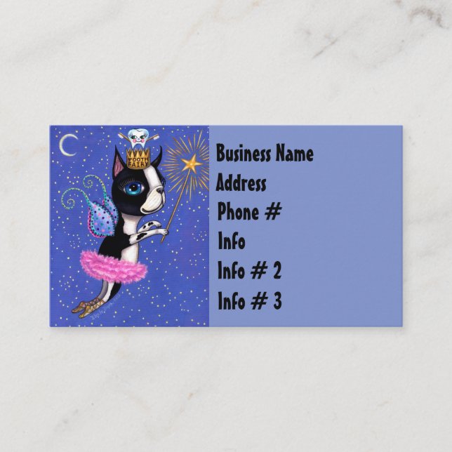 Tooth Fairy Dog Boston Terrier Pink Tutu Crown Business Card (Front)