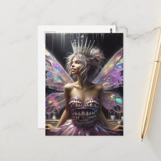 Tooth Fairy in her Dress Made of Teeth Postcard (Front/Back In Situ)