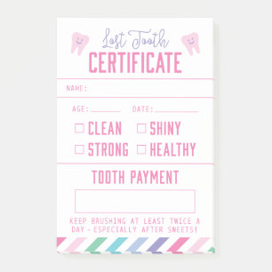 Tooth Fairy Keepsake Certificate Girl Post-it Notes