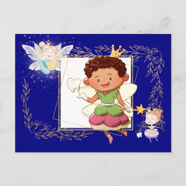 Tooth fairy letter | boy prince tooth gold coin postcard (Front)