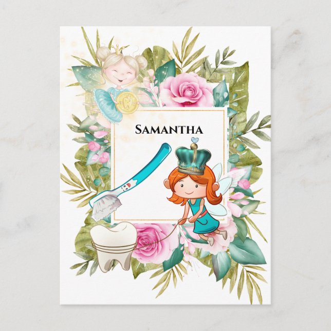 Tooth fairy letter | princess toothbrush rose leaf postcard (Front)