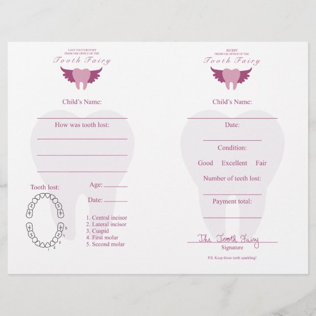 Tooth Fairy Letter & Receipt Pink (Front)