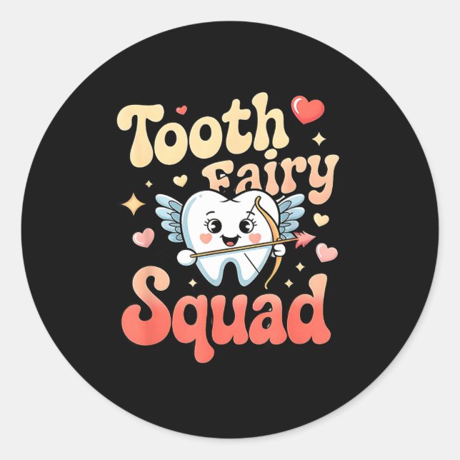 Tooth Fairy Squad Cute Cud Tooth Retro Dental Humo Classic Round Sticker (Front)