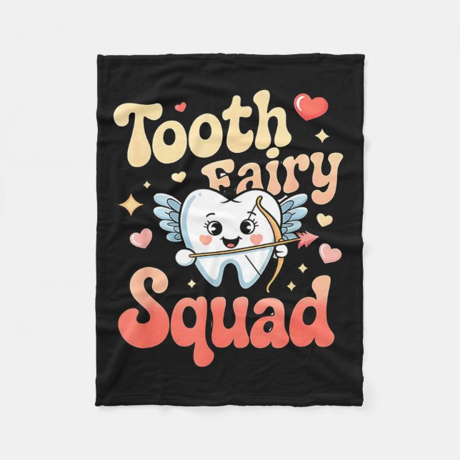 Tooth Fairy Squad Cute Cud Tooth Retro Dental Humo Fleece Blanket (Front)