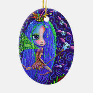 Tooth Fairy with Toothbrush Crown & Flying Teeth Ceramic Tree Decoration