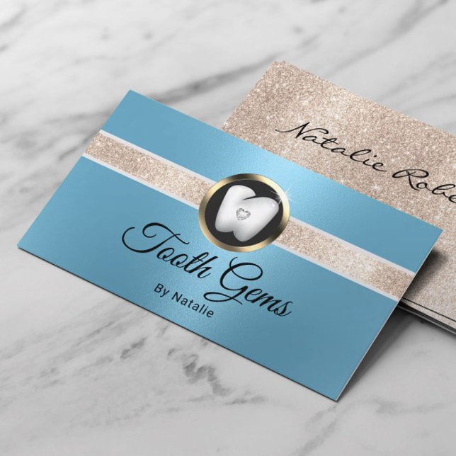 Tooth Gems Modern Blue Dental Beauty Salon Business Card (Creator Uploaded)