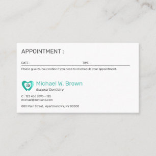 Tooth Heart Dentist Dental Appointment Card