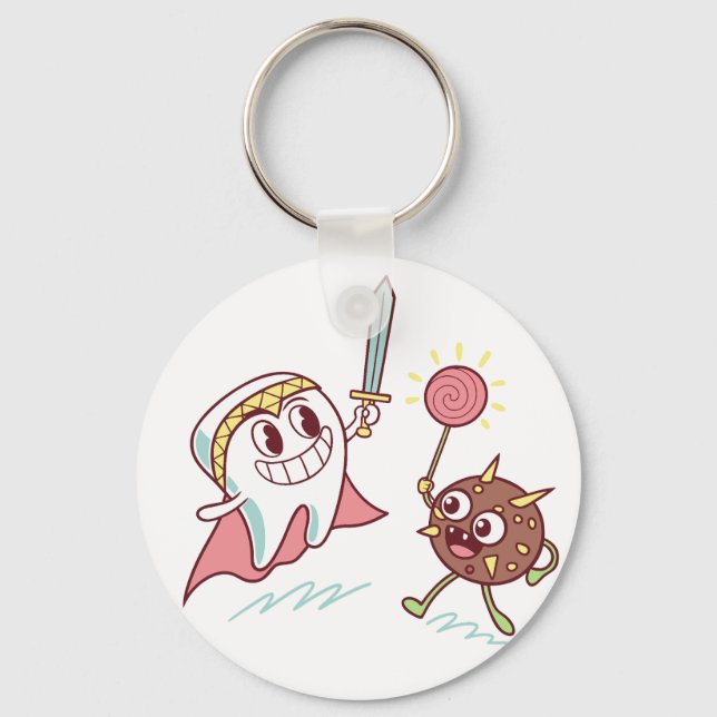 Tooth Hero vs Bacteria Monster Fun Dental Cartoon  Key Ring (Front)