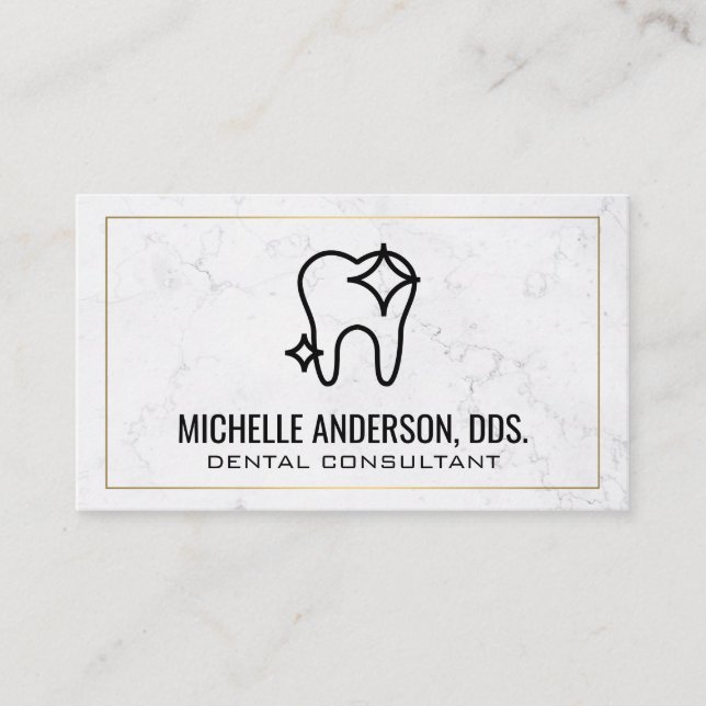 Tooth Icon | Marble Background Business Card (Front)
