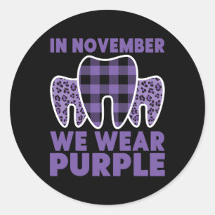 Tooth in November we Wear Purple Alzheimer Awarene Classic Round Sticker