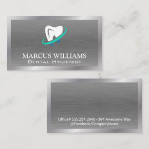 Tooth Logo Metallic Background Business Card
