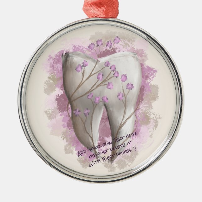 Tooth Painting. Dentist, Dental Assistant Template Metal Tree Decoration (Front)