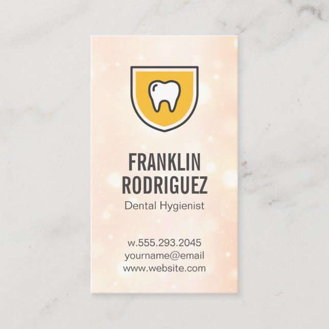 Tooth Shield Logo | Sparkle Background Business Card (Front)