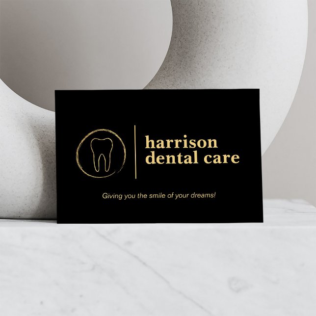 Tooth Sketch Logo Black/Gold Dentist Business Card (Creator Uploaded)