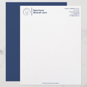 Tooth Sketch Logo White/Blue Dentist Custom Letterhead