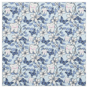 Tooth Toile / Dental Floral in Blues Fabric