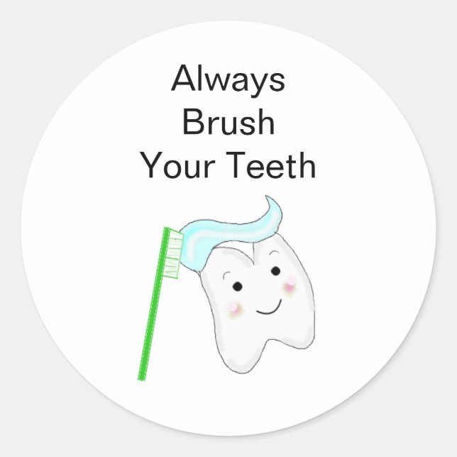 Tooth With Toothbrush Dental Reminder Classic Round Sticker (Front)
