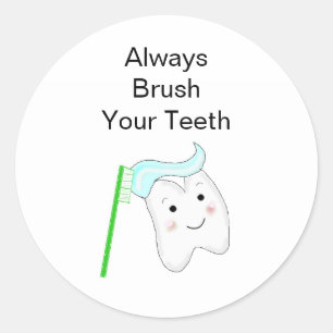 Tooth With Toothbrush Dental Reminder Classic Round Sticker