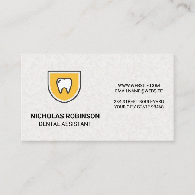 Tooth Yellow Shield Icon Business Card (Front)