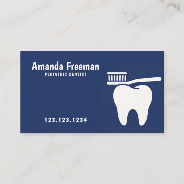 Toothbrush Over Tooth Blue Paediatrics Dentist Appointment Card (Front)