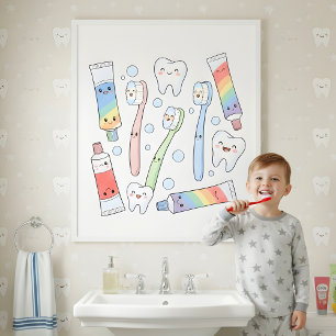 Toothbrush Party Kids Bathroom Wall Art