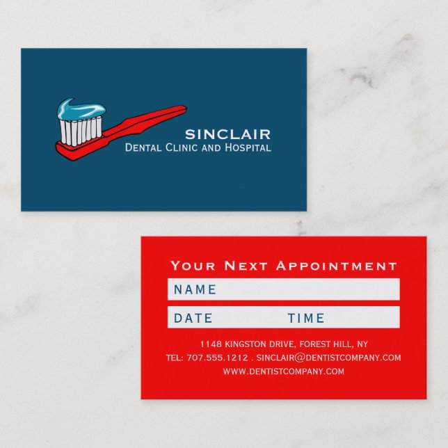 Toothbrush & Toothpaste, Dentist Appointment Business Card (Front/Back)