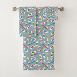 Toothbrush & Toothpaste Pattern Bath Towel Set