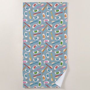 Toothbrush & Toothpaste Pattern Beach Towel