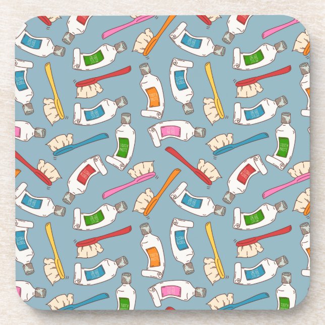 Toothbrush & Toothpaste Pattern Coaster (Front)