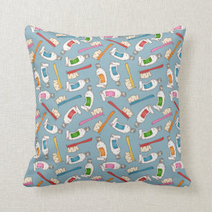 Toothbrush & Toothpaste Pattern Cushion