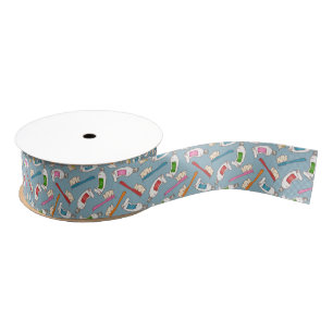 Toothbrush & Toothpaste Pattern Grosgrain Ribbon