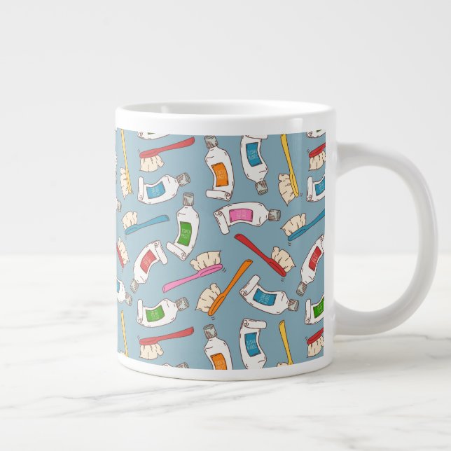Toothbrush & Toothpaste Pattern Large Coffee Mug (Right)
