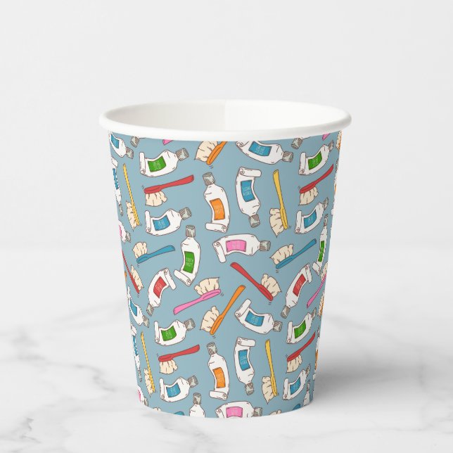 Toothbrush & Toothpaste Pattern Paper Cups (Left)