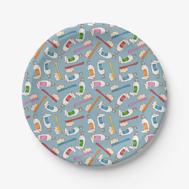 Toothbrush & Toothpaste Pattern Paper Plate (Front)