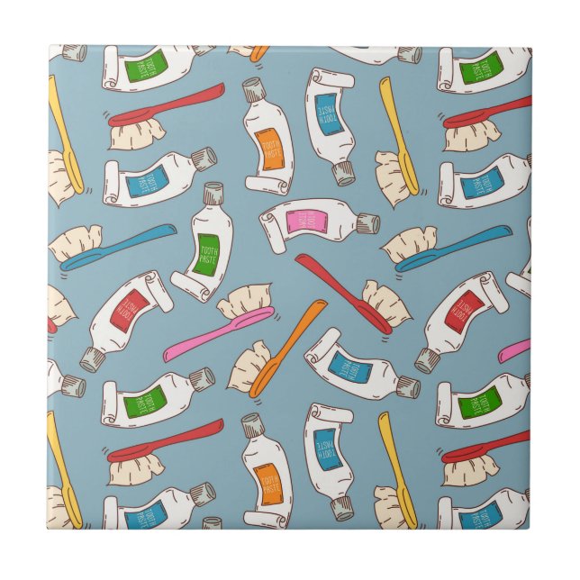 Toothbrush & Toothpaste Pattern Tile (Front)