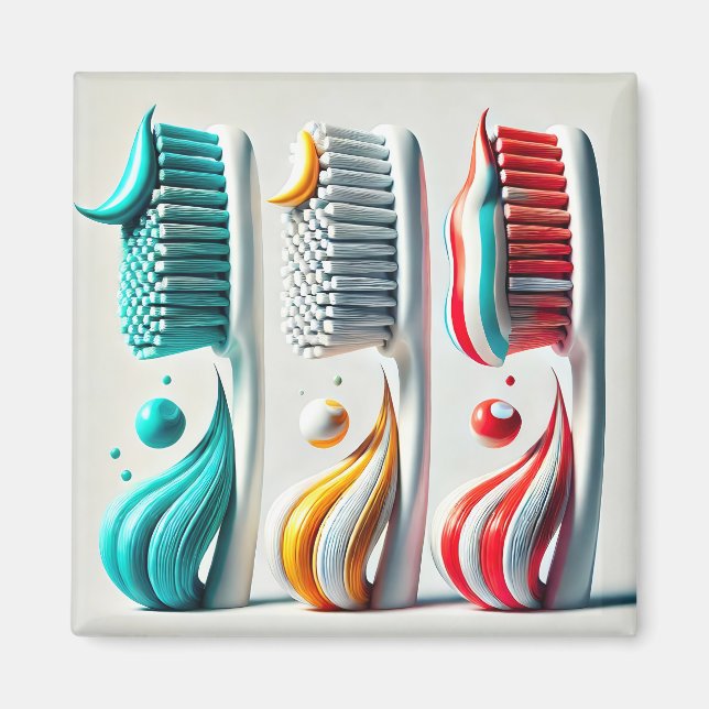 Toothbrush Trio. Minimalist Art for Dental Clinic Magnet (Front)