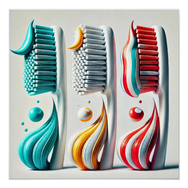Toothbrush Trio. Minimalist Art for Dental Clinic Poster (Front)